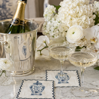 Set of 4 Ginger Jar Embroidered Cocktail Napkins