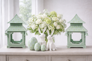 Sage Green & Lavender Tulip Pagoda Lantern (3 Sizes) | Chinoiserie Accent