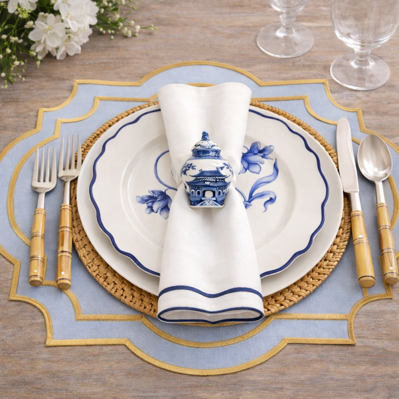 Chinoiserie Pagoda Ginger Jar Napkin Rings, Set of 4
