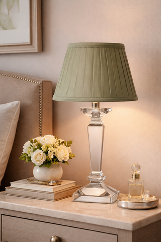 Square Crystal Rechargeable Lamp with Sage Green Shade