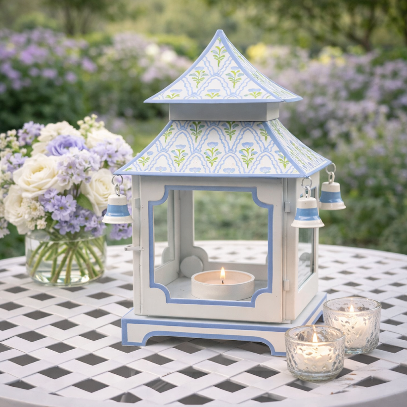 White & Lavender Tulip Pagoda Lantern (3 Sizes) | Floral Chinoiserie Accent
