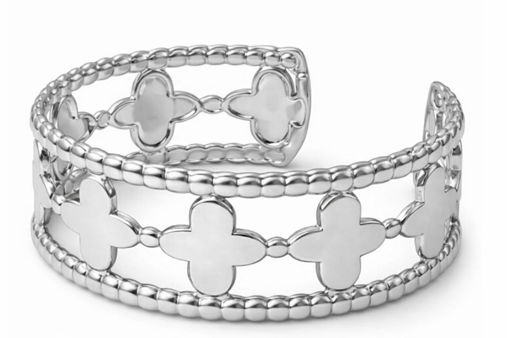 Minimal Silver Clover Cuff Bracelet