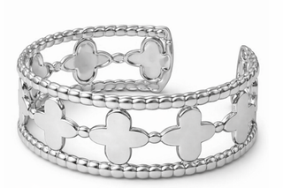 Minimal Silver Clover Cuff Bracelet
