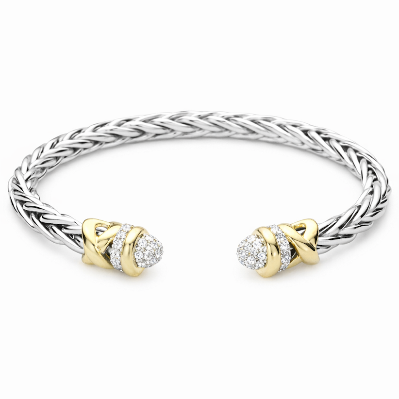 Two-Tone CZ Gold Plated Slip-On Cuff Bracelet