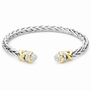 Two-Tone CZ Gold Plated Slip-On Cuff Bracelet