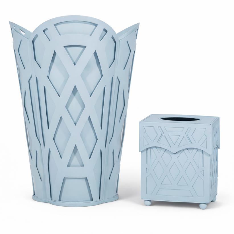 Slate Blue Chippendale Wastepaper Basket & Tissue (3 Options) | Classic Bath Décor