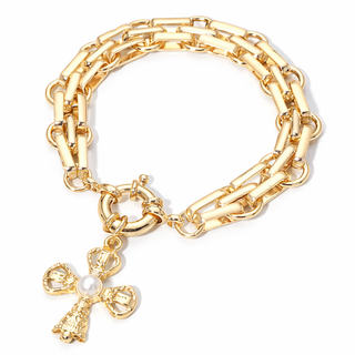 Chunky Gold Cross Charm Bracelet