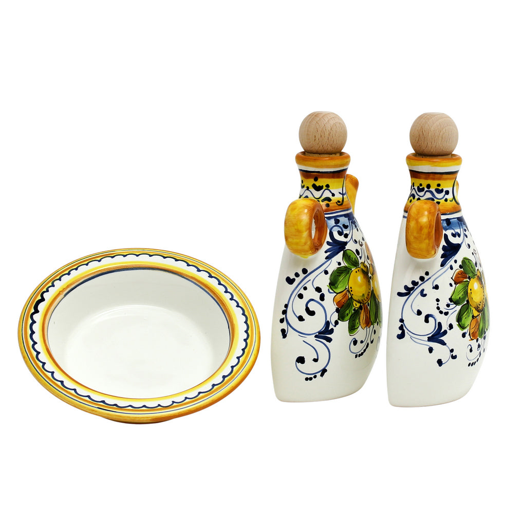 LIMONCINI: 'The Better Half' Oil and Vinegar set with tray/saucer