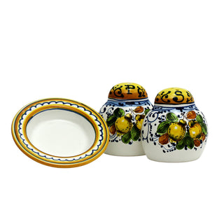 LIMONCINI: 'The Better Half' Salt and Pepper set with tray/saucer