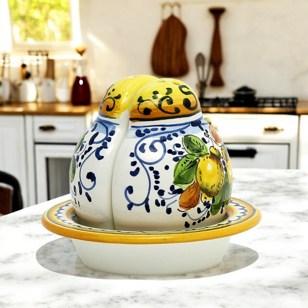 LIMONCINI: 'The Better Half' Salt and Pepper set with tray/saucer