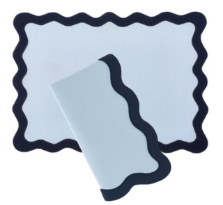Hampton Pale Blue & Navy Trim Placemat & Napkin Set