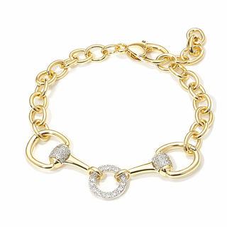 Gold Horsebit Chain Bracelet with CZ Accents
