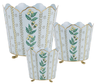 Pale Blue & Gold Floral Bucket Planter (3 Sizes)