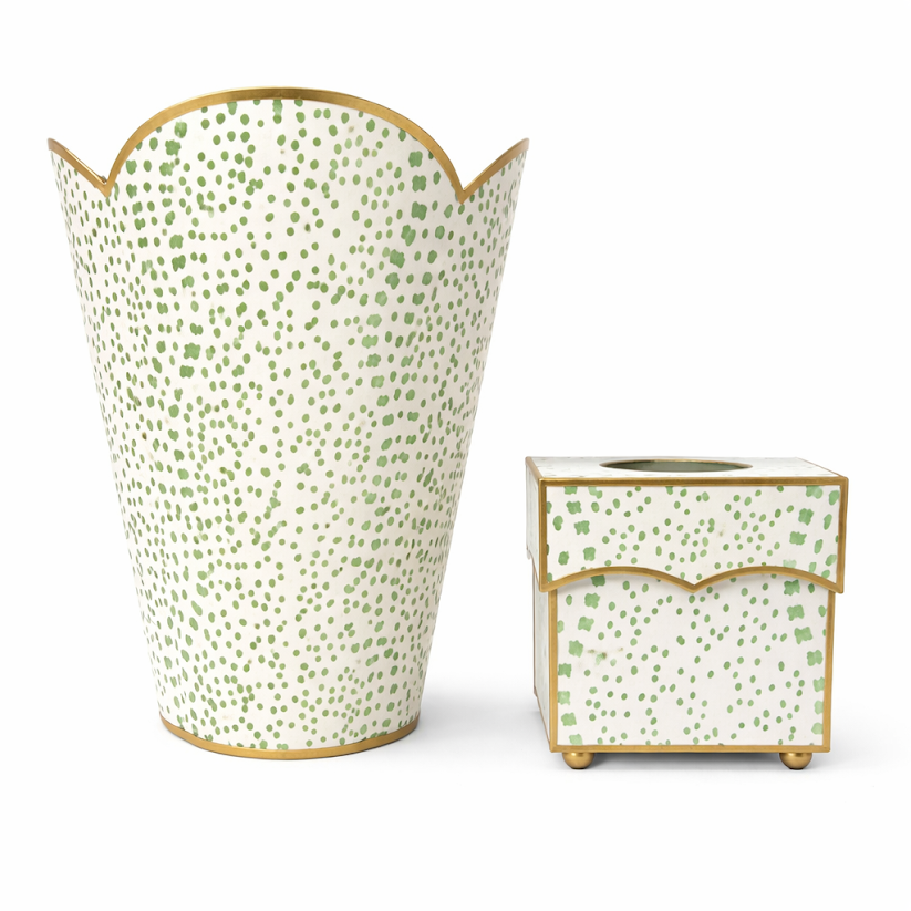 Green Polka Dot Tissue Holder & Wastepaper Basket | Playful Bath Décor