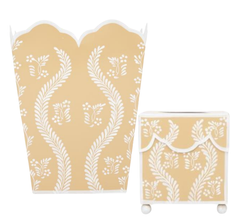 Tan Square Trellis Wastepaper Basket & Tissue Holder | Classic Bath Décor