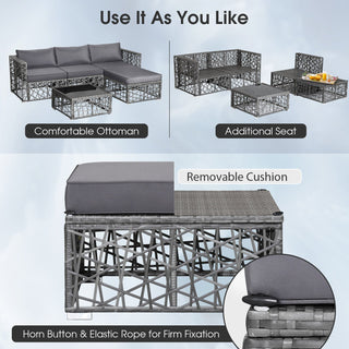 5-Piece PE Rattan Wicker Patio Sectional Sofa Set with Gray Cushions