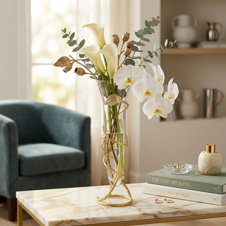 Glass Vase With Gold Leaf Design Base
