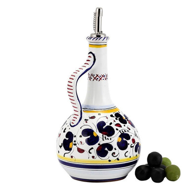 ORVIETO BLUE ROOSTER: Olive Oil Bottle Dispenser with Metal Capped Pourer
