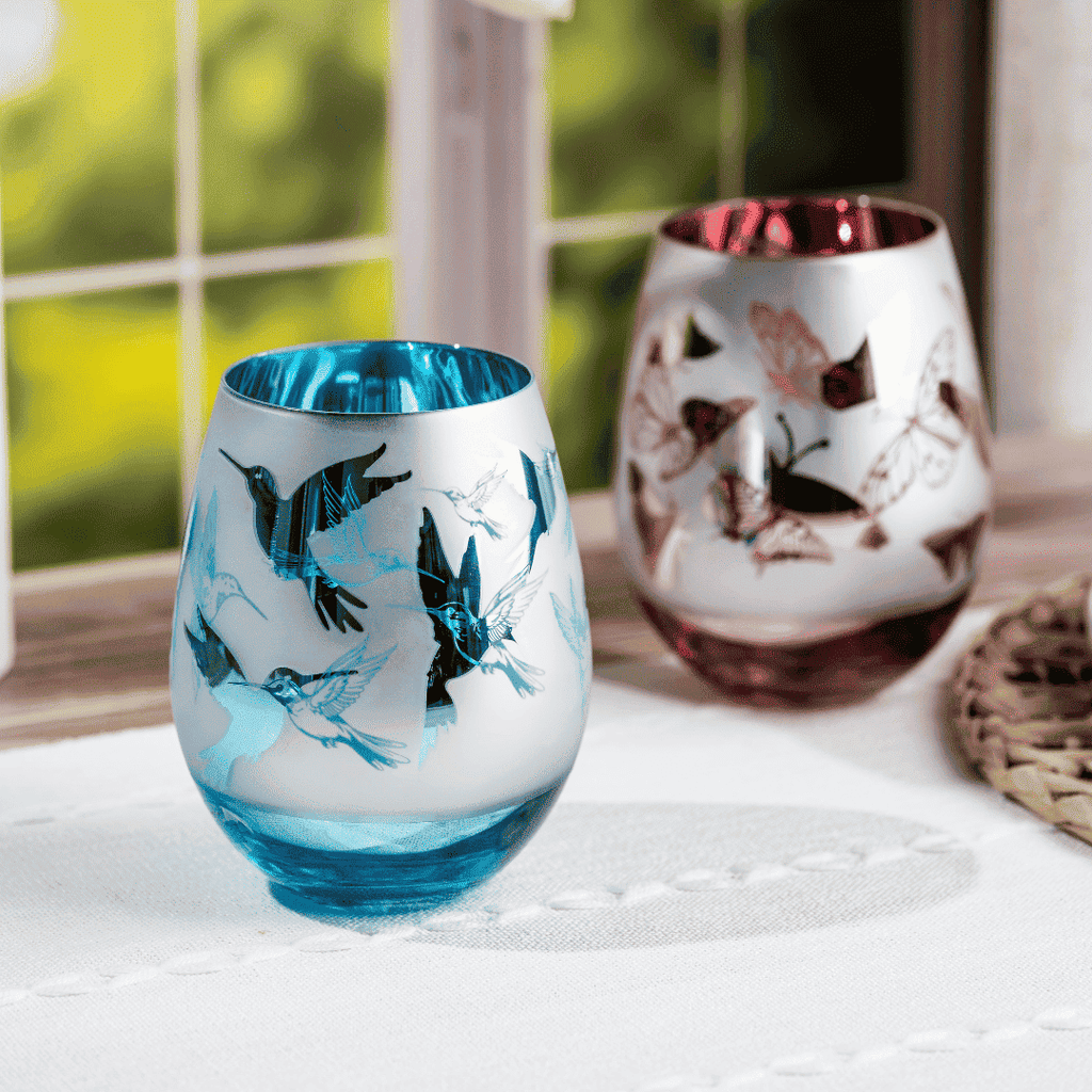 Jeweled Pink Butterfly Stemless Wine Glasses – Set of 2
