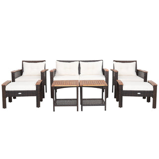 7-Piece Mixed Brown PE Rattan Patio Conversation Set with Cushions
