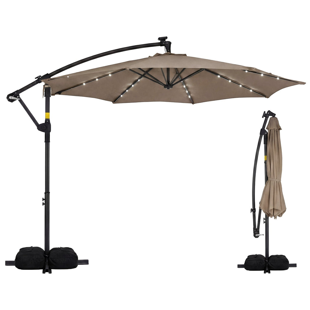 10-Foot Solar LED Cantilever Patio Umbrella with 360° Rotation and Weighted Base