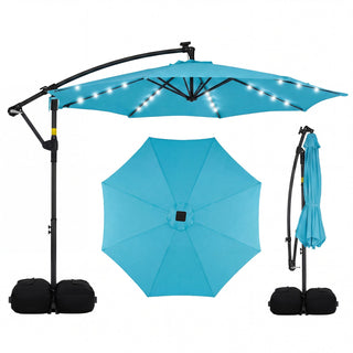 10-Foot Solar LED Cantilever Patio Umbrella with 360° Rotation and Weighted Base
