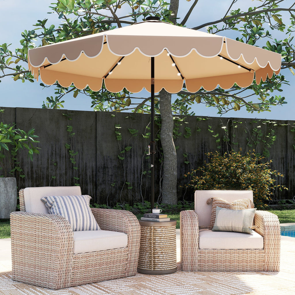 10-Foot Solar Patio Umbrella with 24 LED Lights and Ruffled Canopy