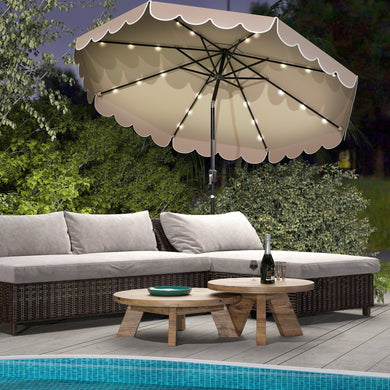 10-Foot Solar Patio Umbrella with 24 LED Lights and Ruffled Canopy