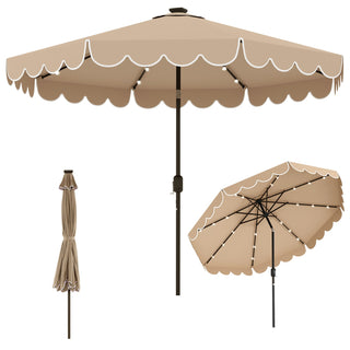 10-Foot Solar Patio Umbrella with 24 LED Lights and Ruffled Canopy