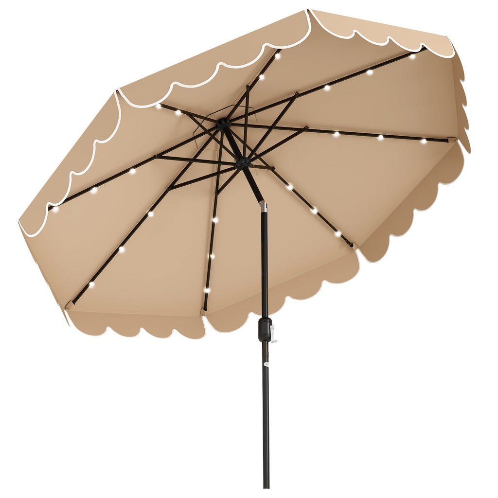 10-Foot Solar Patio Umbrella with 24 LED Lights and Ruffled Canopy