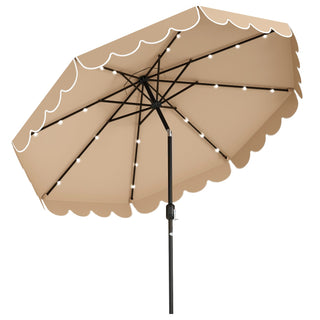 10-Foot Solar Patio Umbrella with 24 LED Lights and Ruffled Canopy