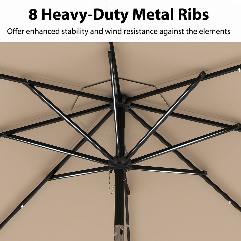 10-Foot Solar Patio Umbrella with 24 LED Lights and Ruffled Canopy