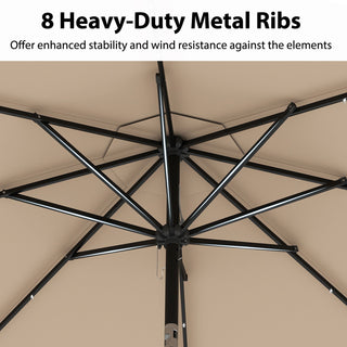 10-Foot Solar Patio Umbrella with 24 LED Lights and Ruffled Canopy