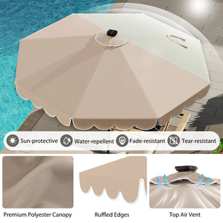 10-Foot Solar Patio Umbrella with 24 LED Lights and Ruffled Canopy