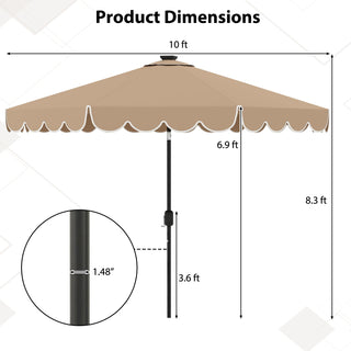 10-Foot Solar Patio Umbrella with 24 LED Lights and Ruffled Canopy