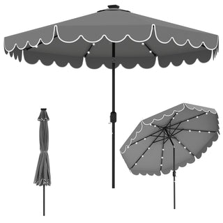 10-Foot Solar Patio Umbrella with 24 LED Lights and Ruffled Canopy