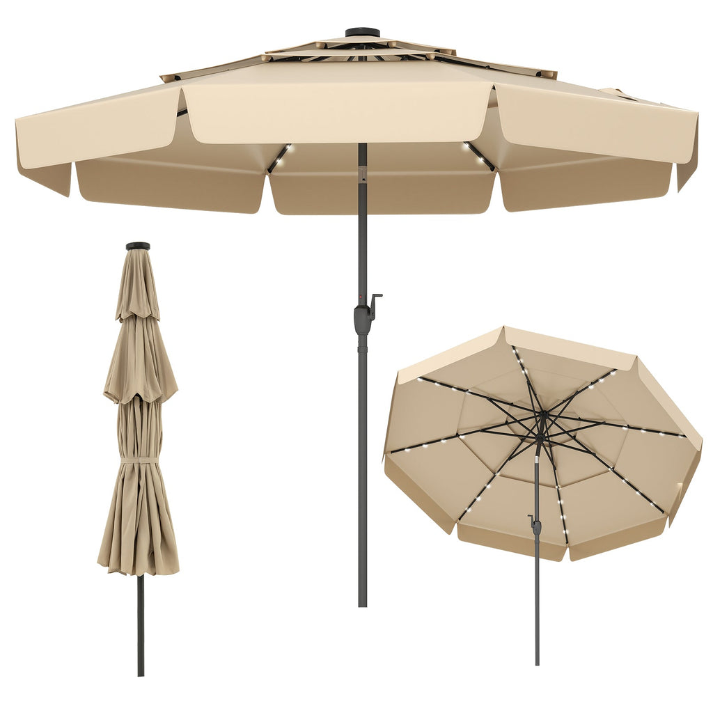 10-Foot Solar Patio Umbrella with 32 LED Lights and 3-Tier Vented Top