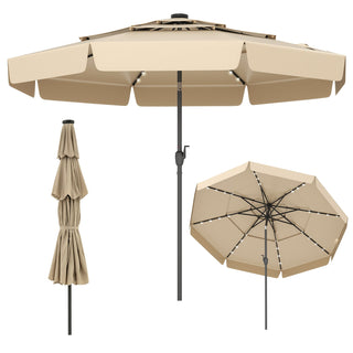 10-Foot Solar Patio Umbrella with 32 LED Lights and 3-Tier Vented Top