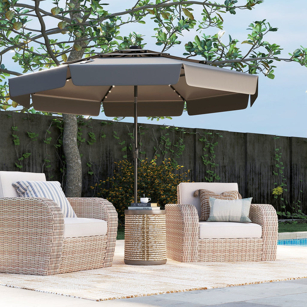 10-Foot Solar Patio Umbrella with 32 LED Lights and 3-Tier Vented Top