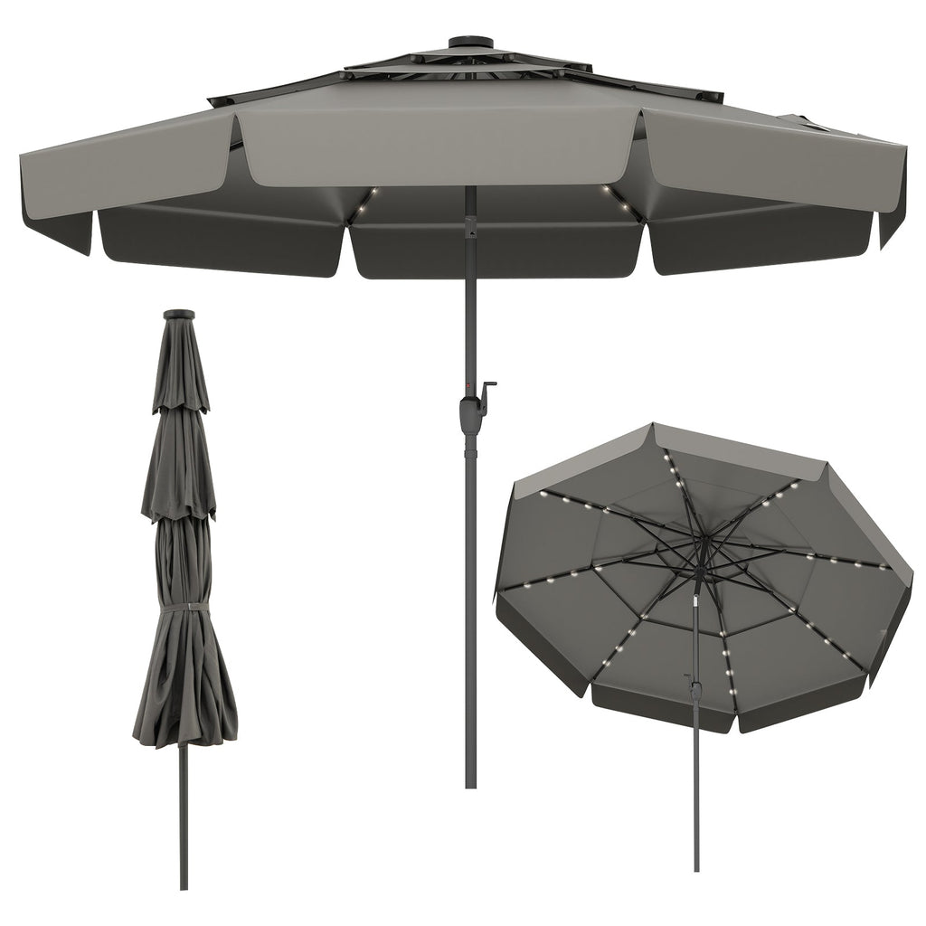10-Foot Solar Patio Umbrella with 32 LED Lights and 3-Tier Vented Top