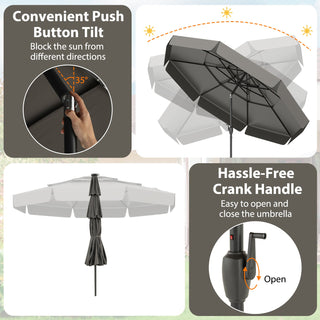 10-Foot Solar Patio Umbrella with 32 LED Lights and 3-Tier Vented Top