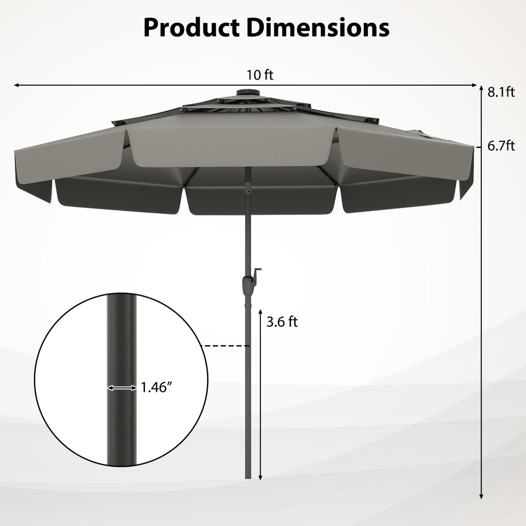 10-Foot Solar Patio Umbrella with 32 LED Lights and 3-Tier Vented Top