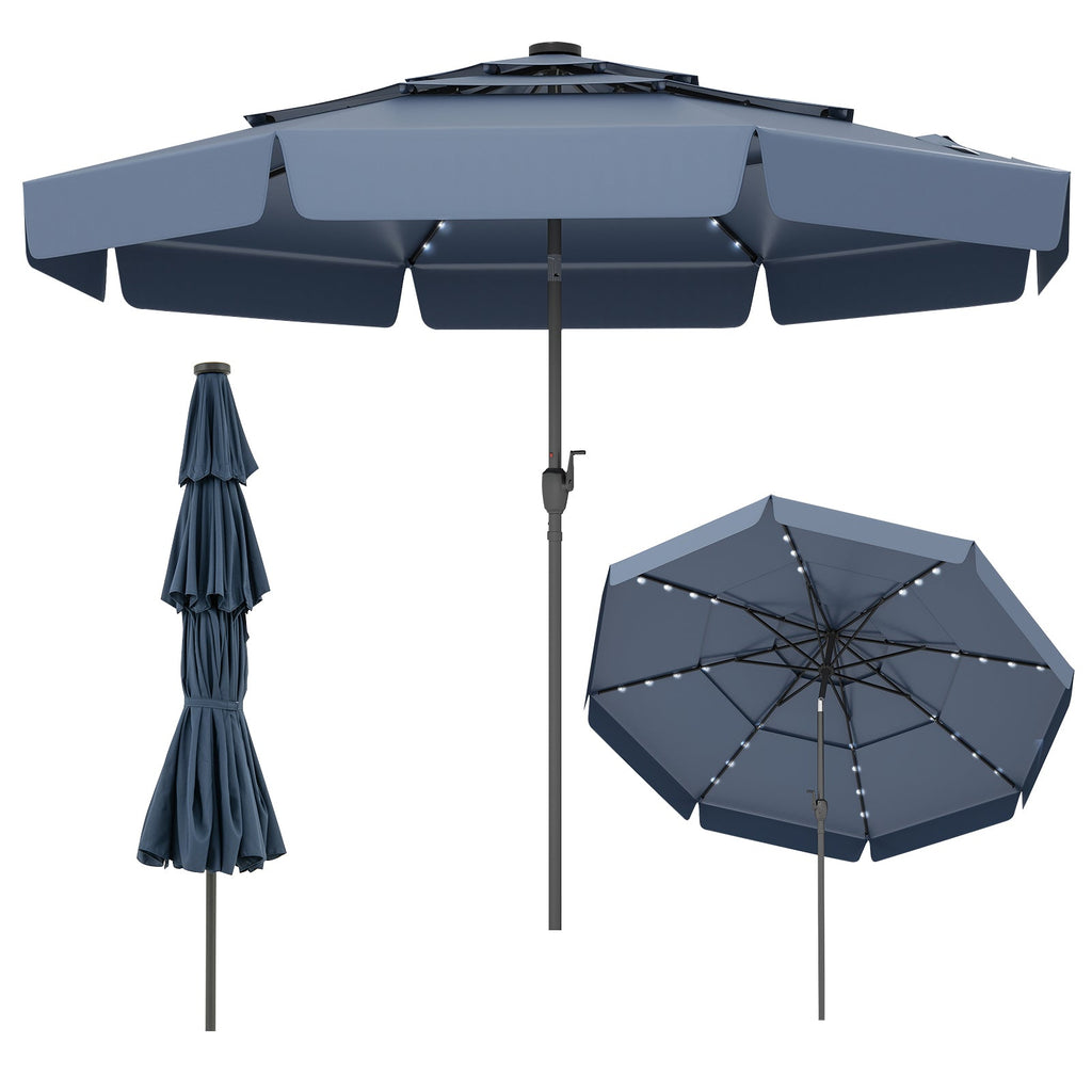 10-Foot Solar Patio Umbrella with 32 LED Lights and 3-Tier Vented Top