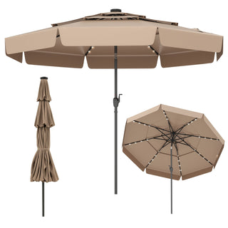 10-Foot Solar Patio Umbrella with 32 LED Lights and 3-Tier Vented Top