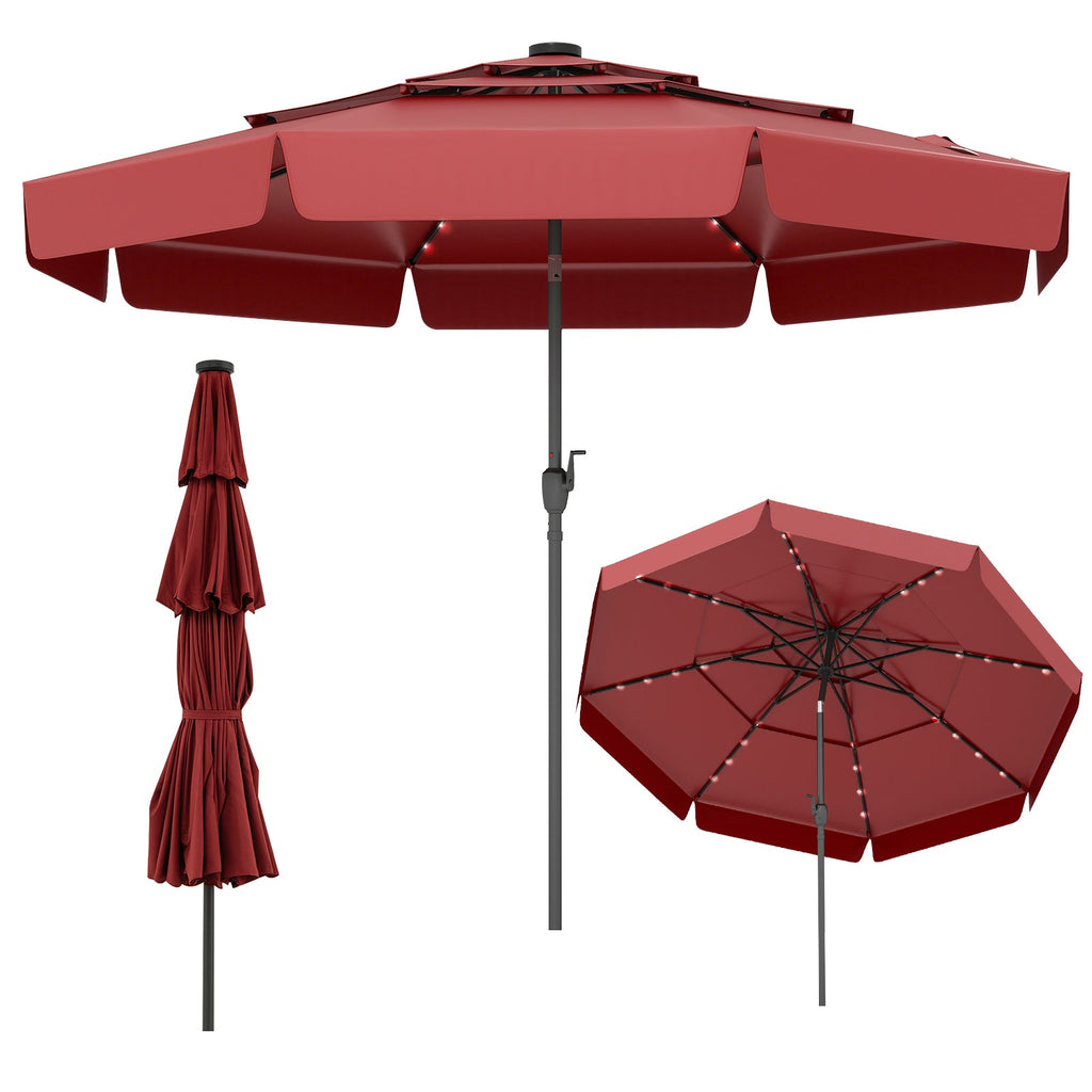 10-Foot Solar Patio Umbrella with 32 LED Lights and 3-Tier Vented Top