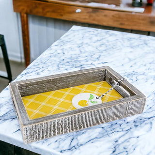 Squeeze the Day Lemon Wooden Tray – Rustic Farmhouse Decorative Accent