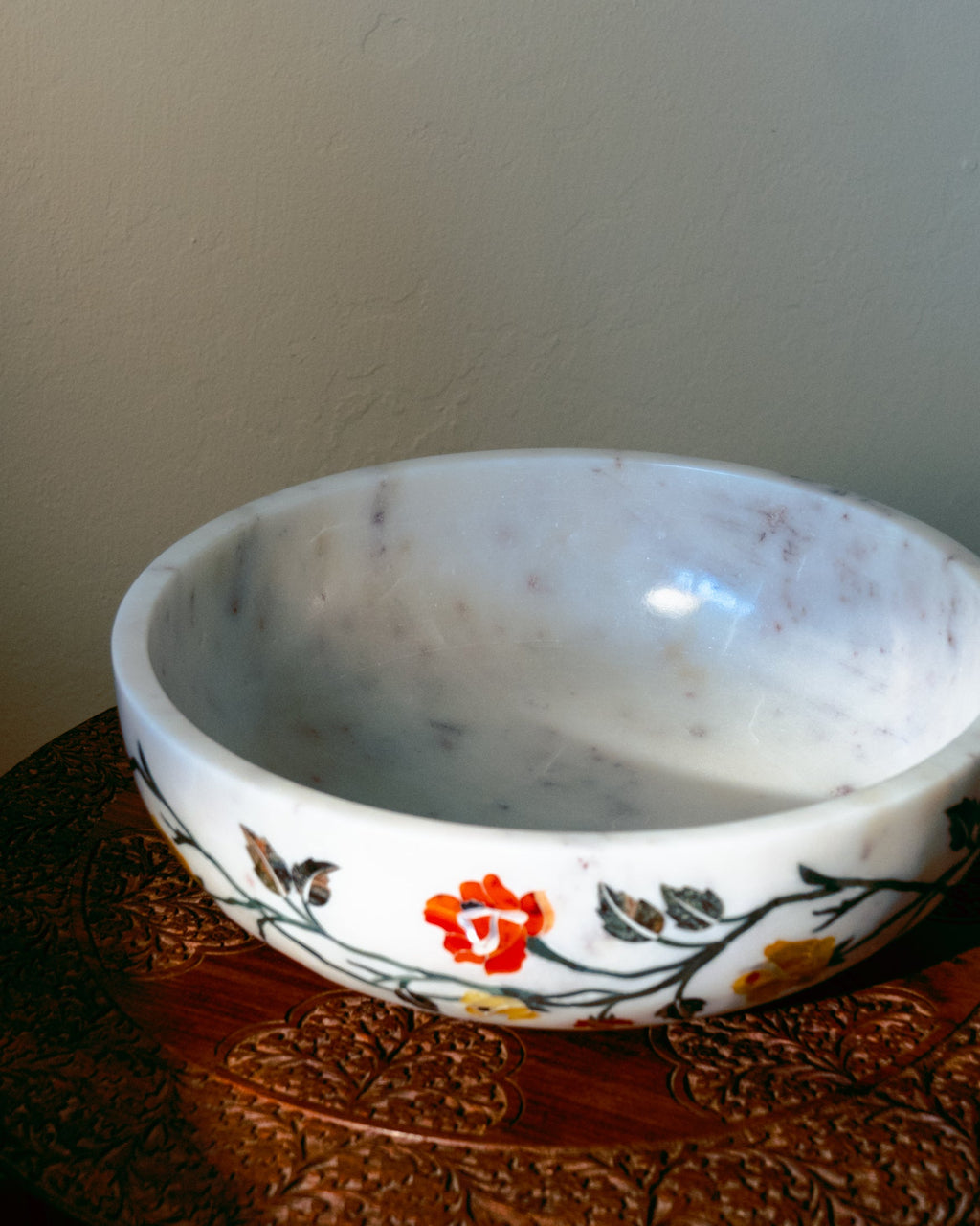 Banswara Marble Floral Inlay Bowl – Handcrafted Pietra Dura Masterpiece