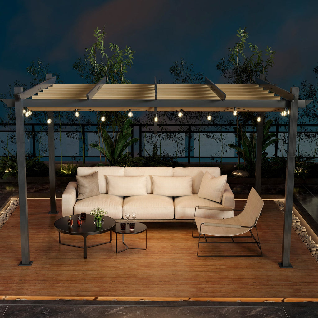 Outdoor Aluminum Pergola with Retractable Canopy – 10' x 13'