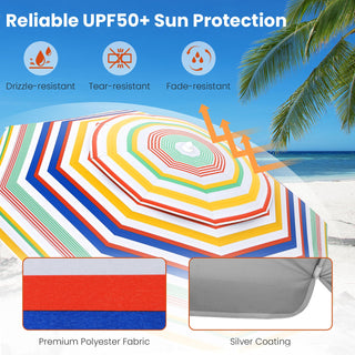 6.5-Foot Portable Beach Umbrella with UPF 50+ Protection and Tilt – Colorful