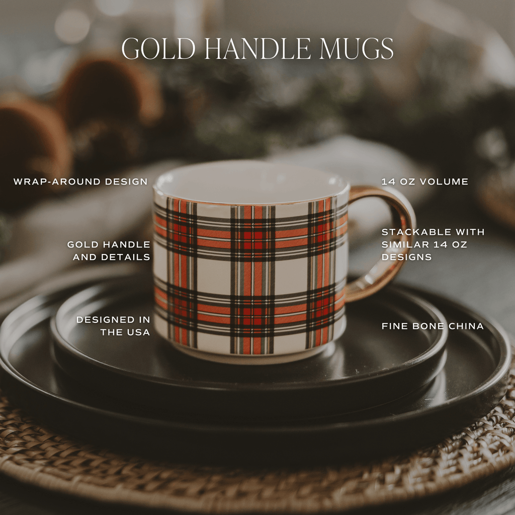 Green Stripe 14 oz Gold Handle Coffee Mug